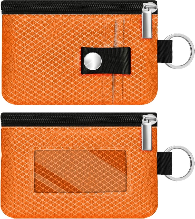 CCUMI Minimalist RFID Blocking Small Wallet with ID Window,WaterResistant Zip Id Case Wallet with Lanyard Keychain for Cards,Cash,Travel,Women,Men (Orange) - Image 3